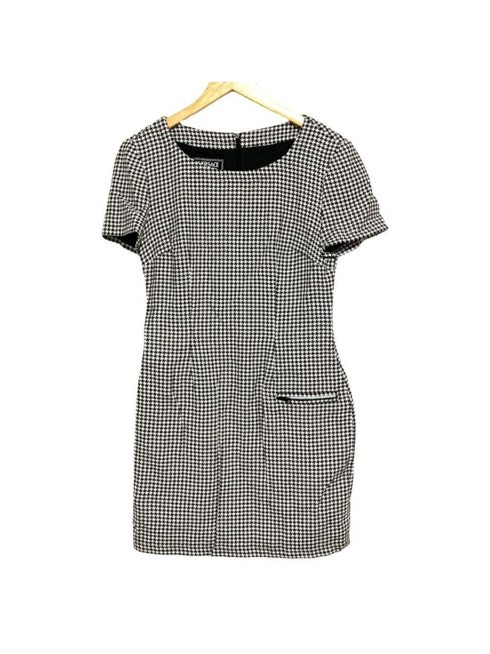 Versace Jeans Couture Vintage Houndstooth Pattern Side Zip Dress 28/ Black 42